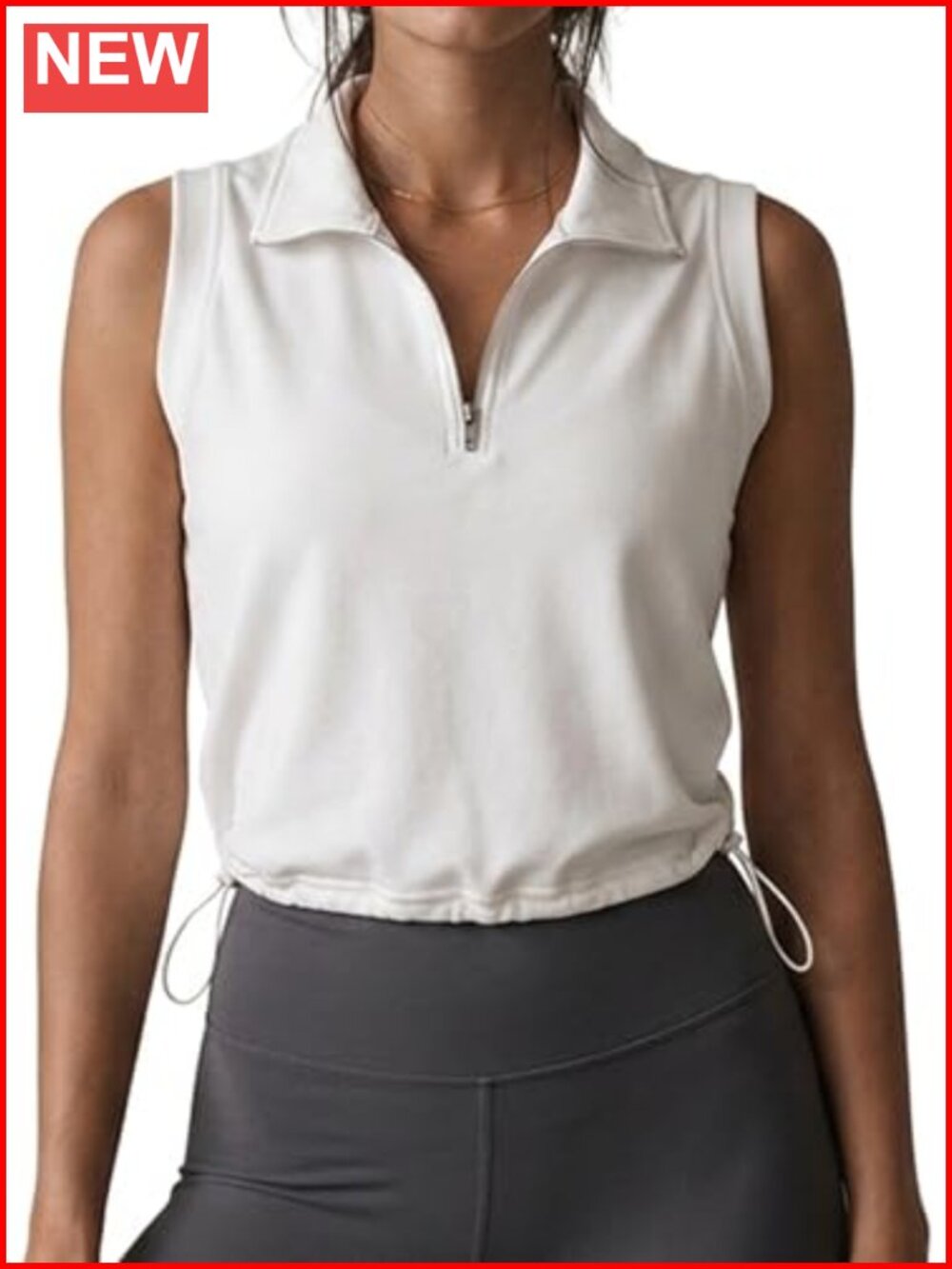 Cropped Half Zip Tank Top Sleeveless Mock Neck Drawstring Women